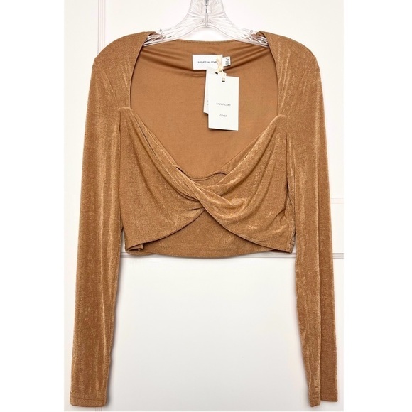 SIGNIFICANT OTHER 90s Knit Long Sleeve Twist Front Sweetheart Neck Crop Top L - Picture 5 of 14